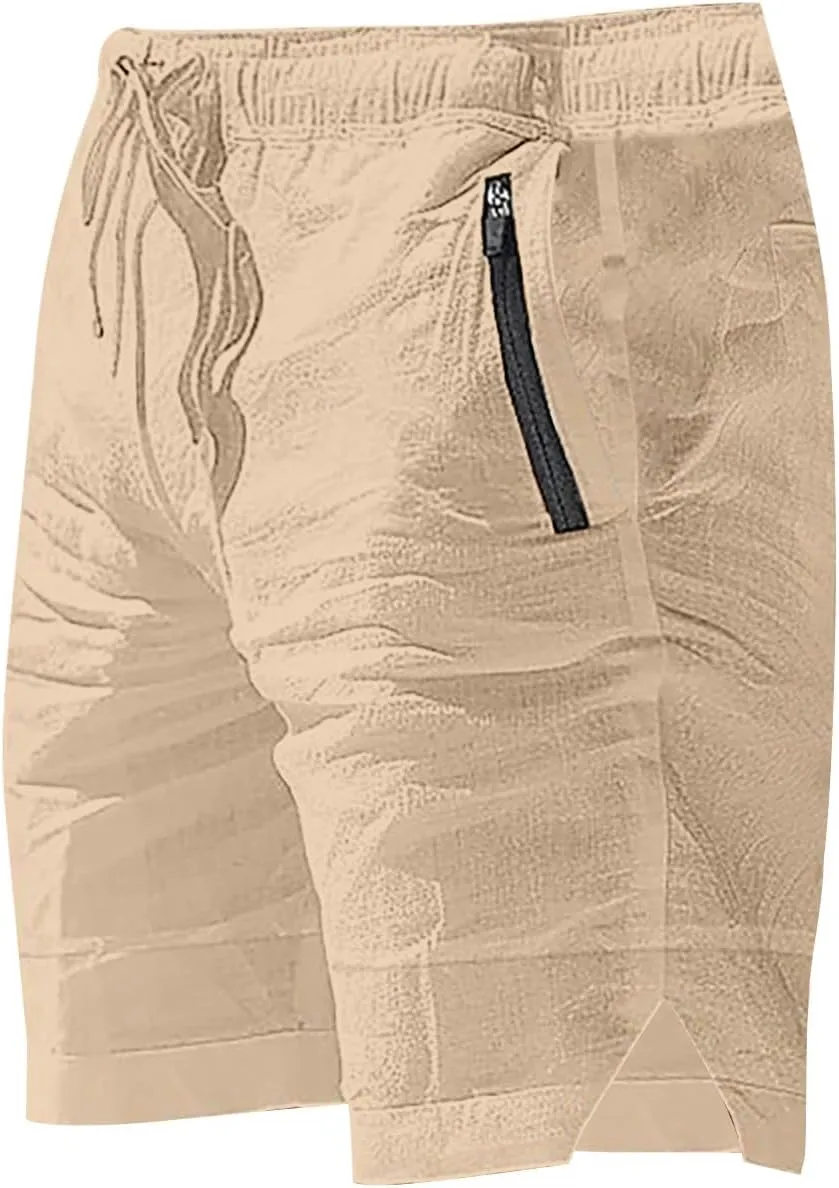 Mens Quick Drying Breathable Combat Casual Lightweight Sports Pants Cotton Linen Shorts Tactical Active Solid Color Bermuda