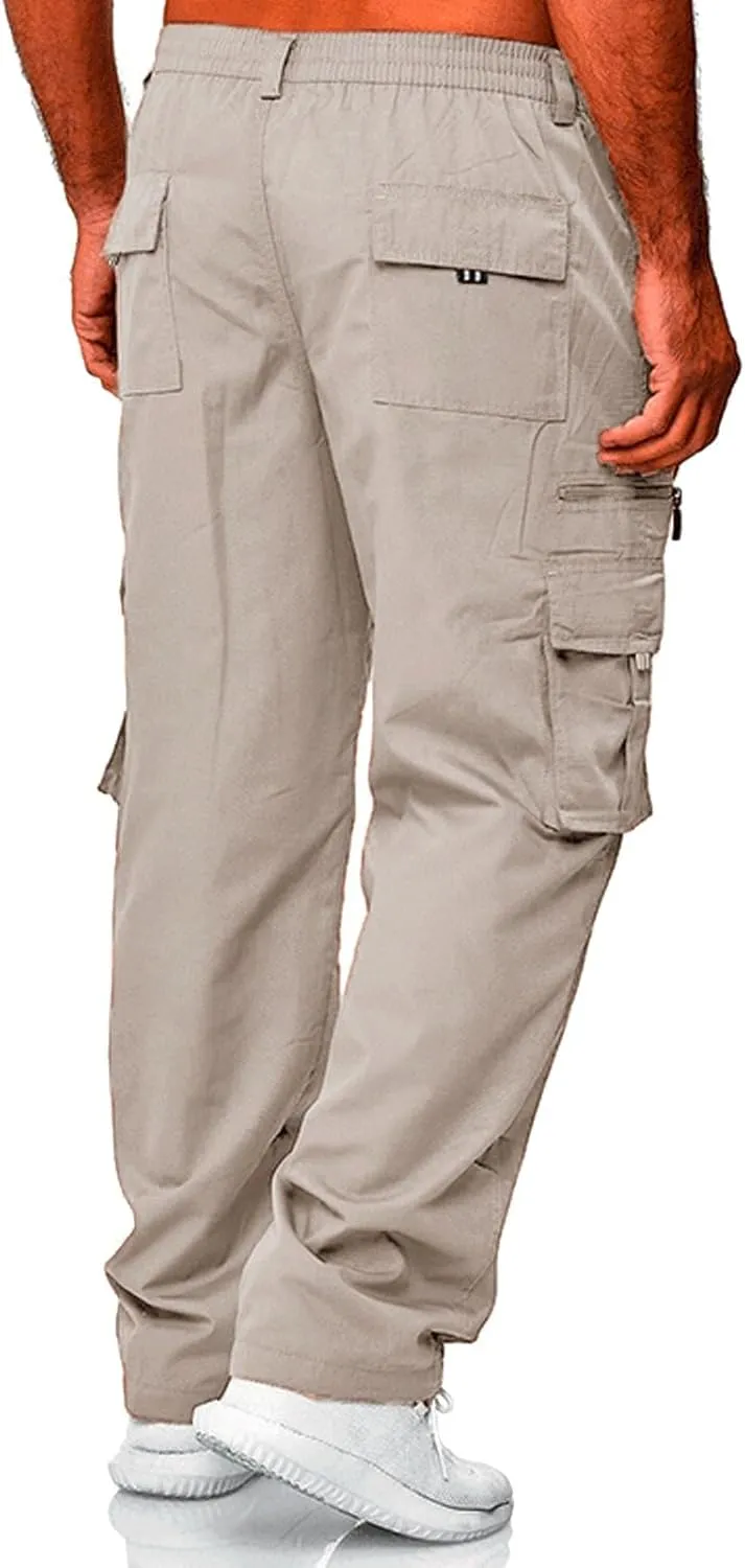 Mens Resort Wear 2025 Multi Pockets Cargo Pants Hiking Combat Work Outdoor Trousers Casual Slim Straight Fit Sweatpants