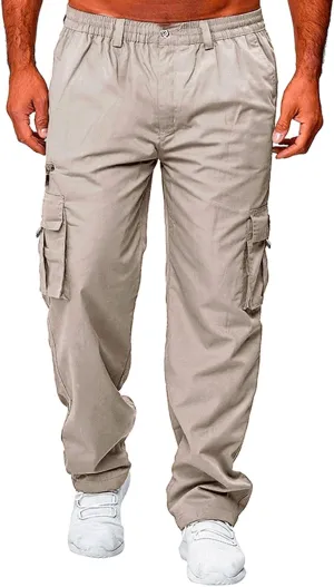 Mens Resort Wear 2025 Multi Pockets Cargo Pants Hiking Combat Work Outdoor Trousers Casual Slim Straight Fit Sweatpants