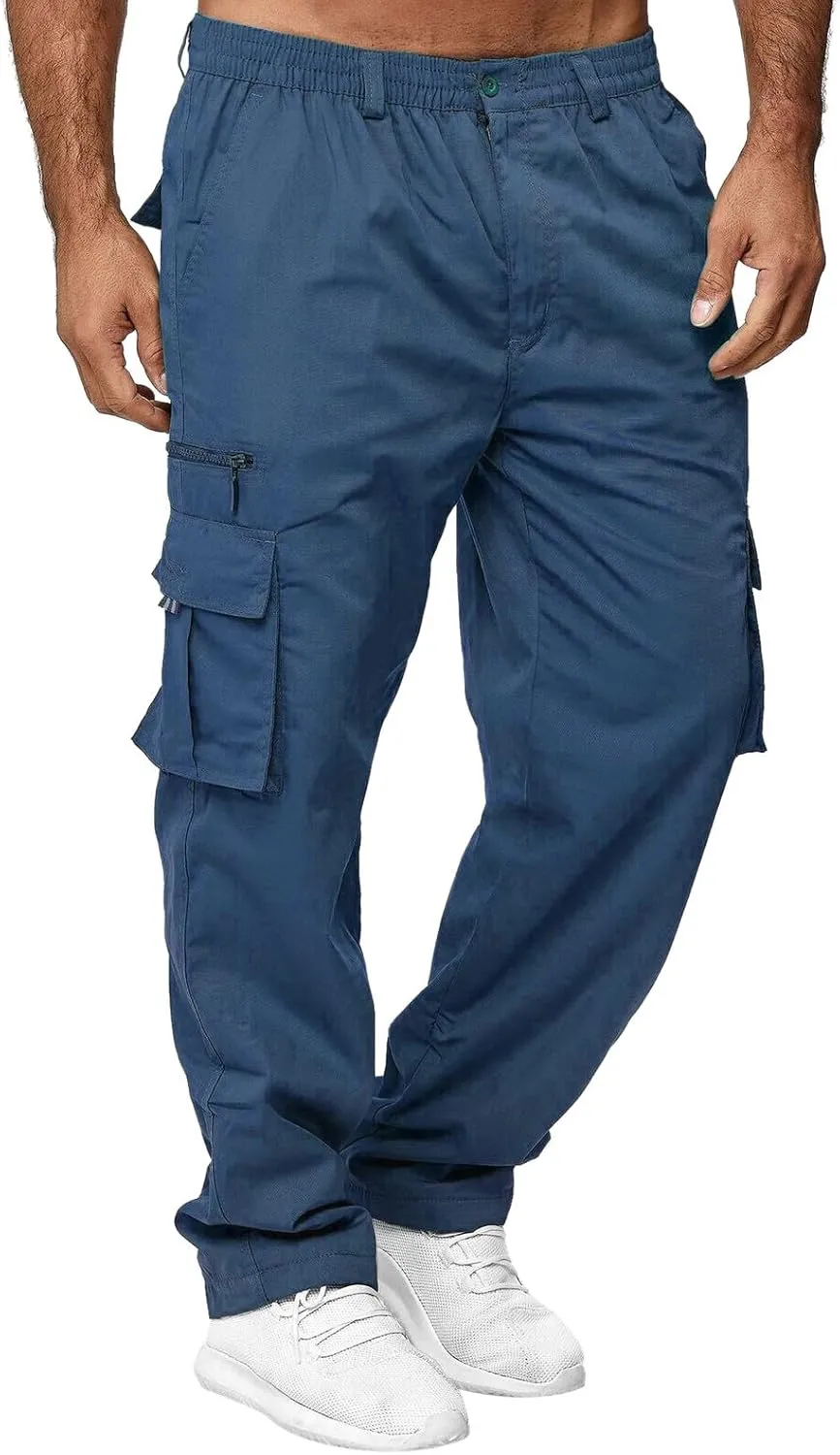 Mens Resort Wear 2025 Multi Pockets Cargo Pants Hiking Combat Work Outdoor Trousers Casual Slim Straight Fit Sweatpants