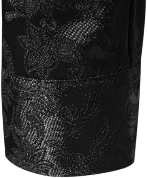 Men's Satin Shirt Like Silk Floral Dress Shirt Jacquard Long Sleeve Slim Fit Button Down Shirts for Prom Wedding Party