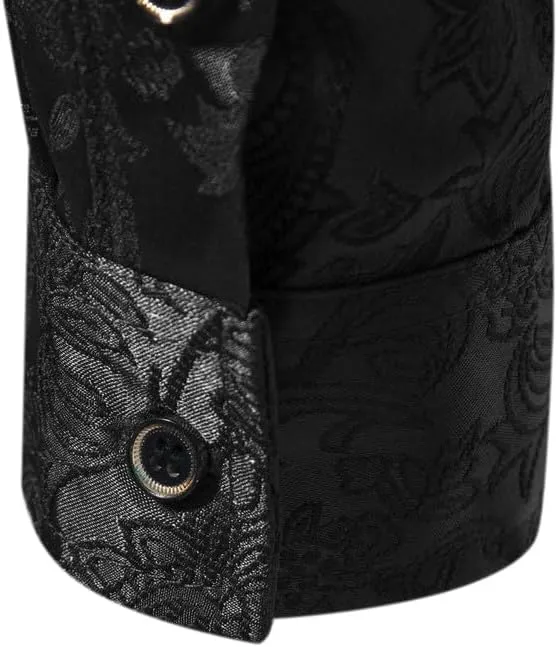 Men's Satin Shirt Like Silk Floral Dress Shirt Jacquard Long Sleeve Slim Fit Button Down Shirts for Prom Wedding Party