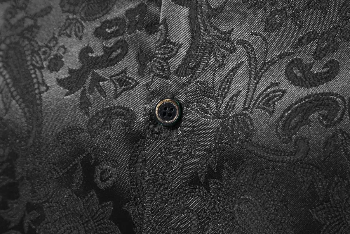 Men's Satin Shirt Like Silk Floral Dress Shirt Jacquard Long Sleeve Slim Fit Button Down Shirts for Prom Wedding Party