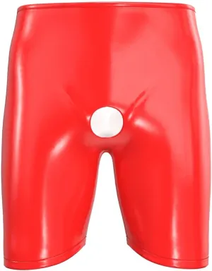 Men's Shiny Leather Boxer, Sexy Open Crotch, Comfort Stretch Waistband, Glossy PU Leather