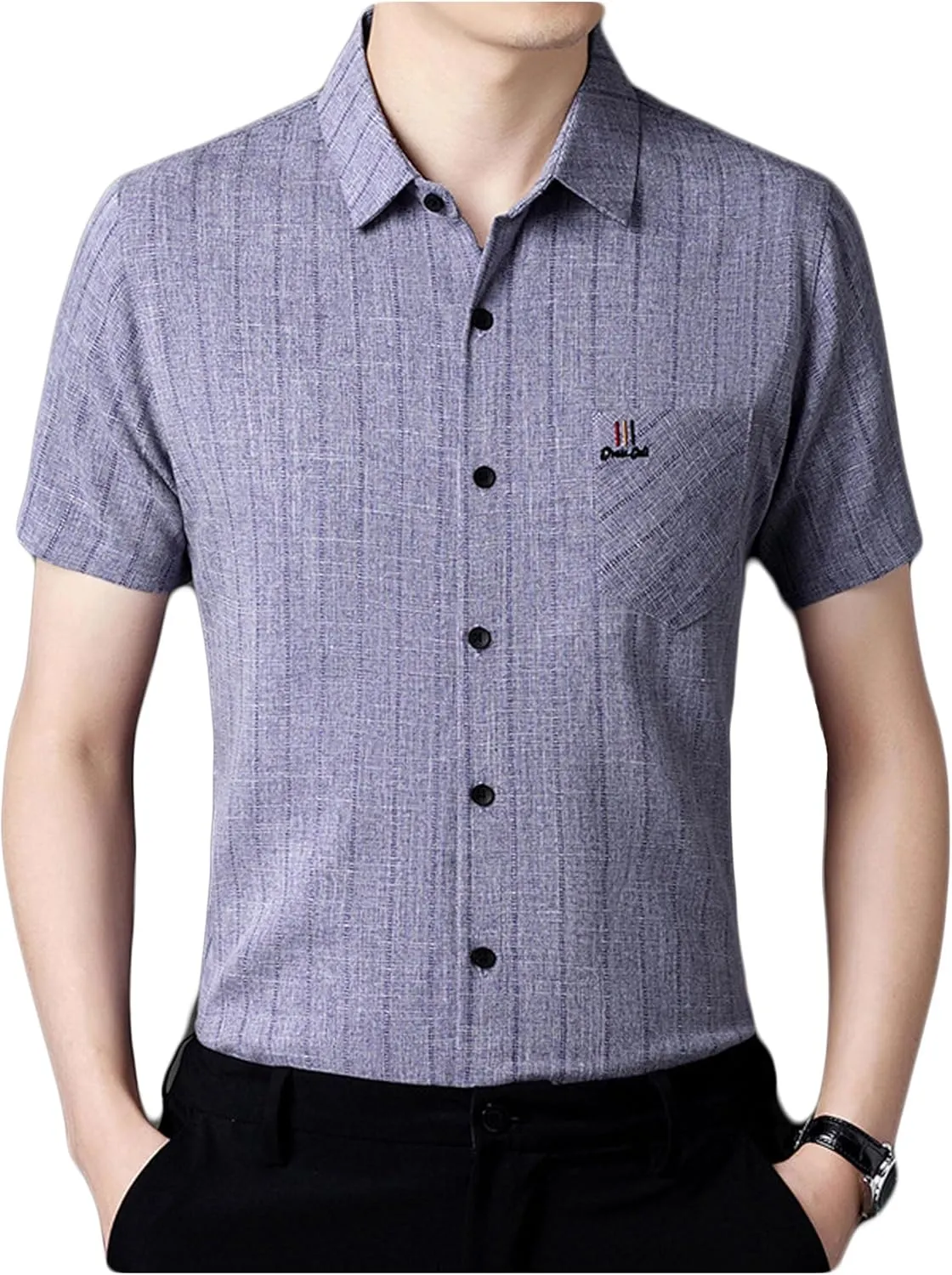 Men's Shirt Slim Short-Sleeved Cotton Linen Striped Shirt
