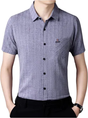 Men's Shirt Slim Short-Sleeved Cotton Linen Striped Shirt