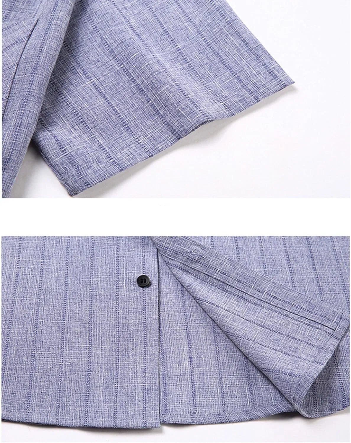 Men's Shirt Slim Short-Sleeved Cotton Linen Striped Shirt