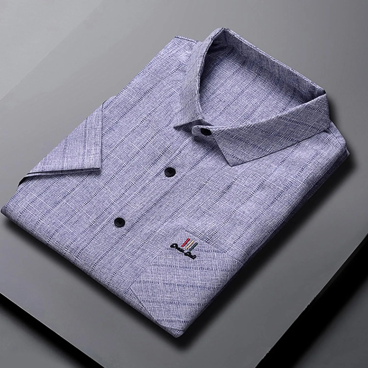 Men's Shirt Slim Short-Sleeved Cotton Linen Striped Shirt
