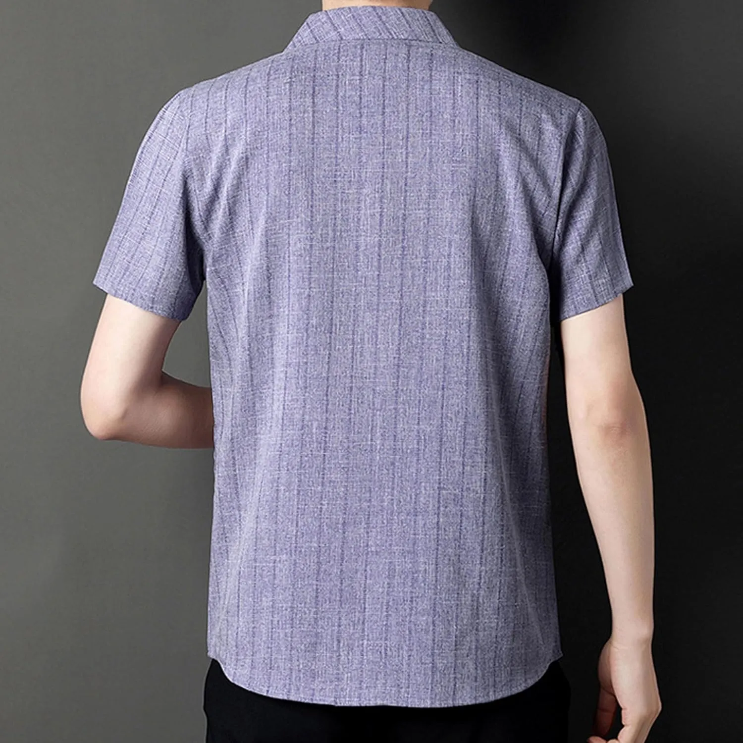 Men's Shirt Slim Short-Sleeved Cotton Linen Striped Shirt