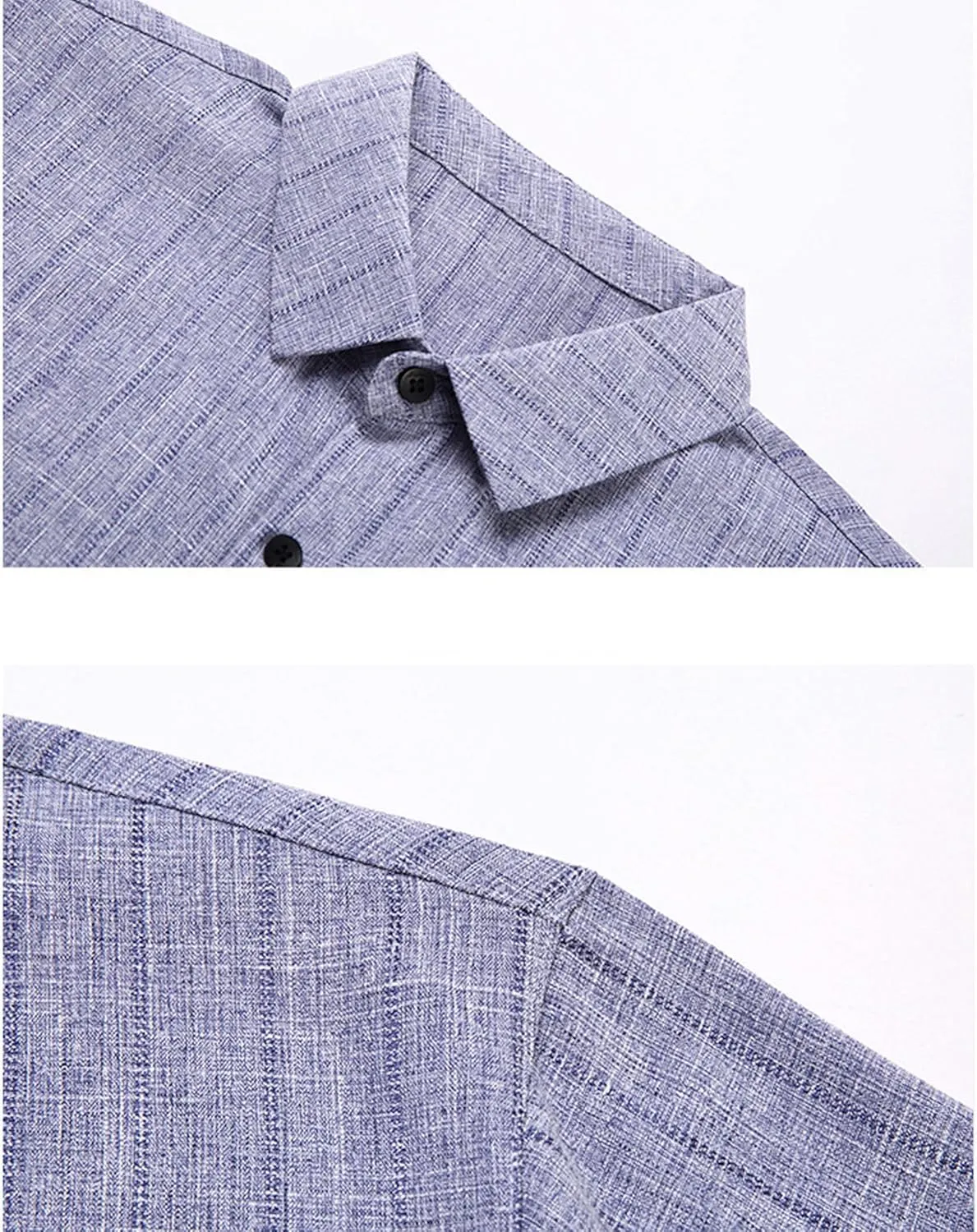 Men's Shirt Slim Short-Sleeved Cotton Linen Striped Shirt