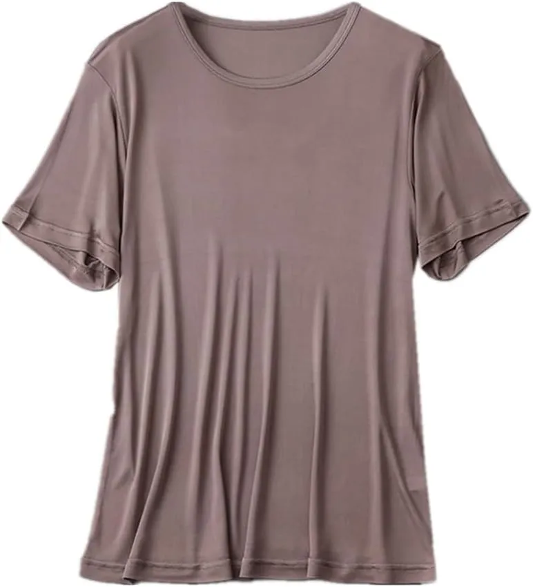 Mens Silk T Shirt Short Sleeve Crew Neck Top Undershirt Breathable Mulberry Silk Tee Tops