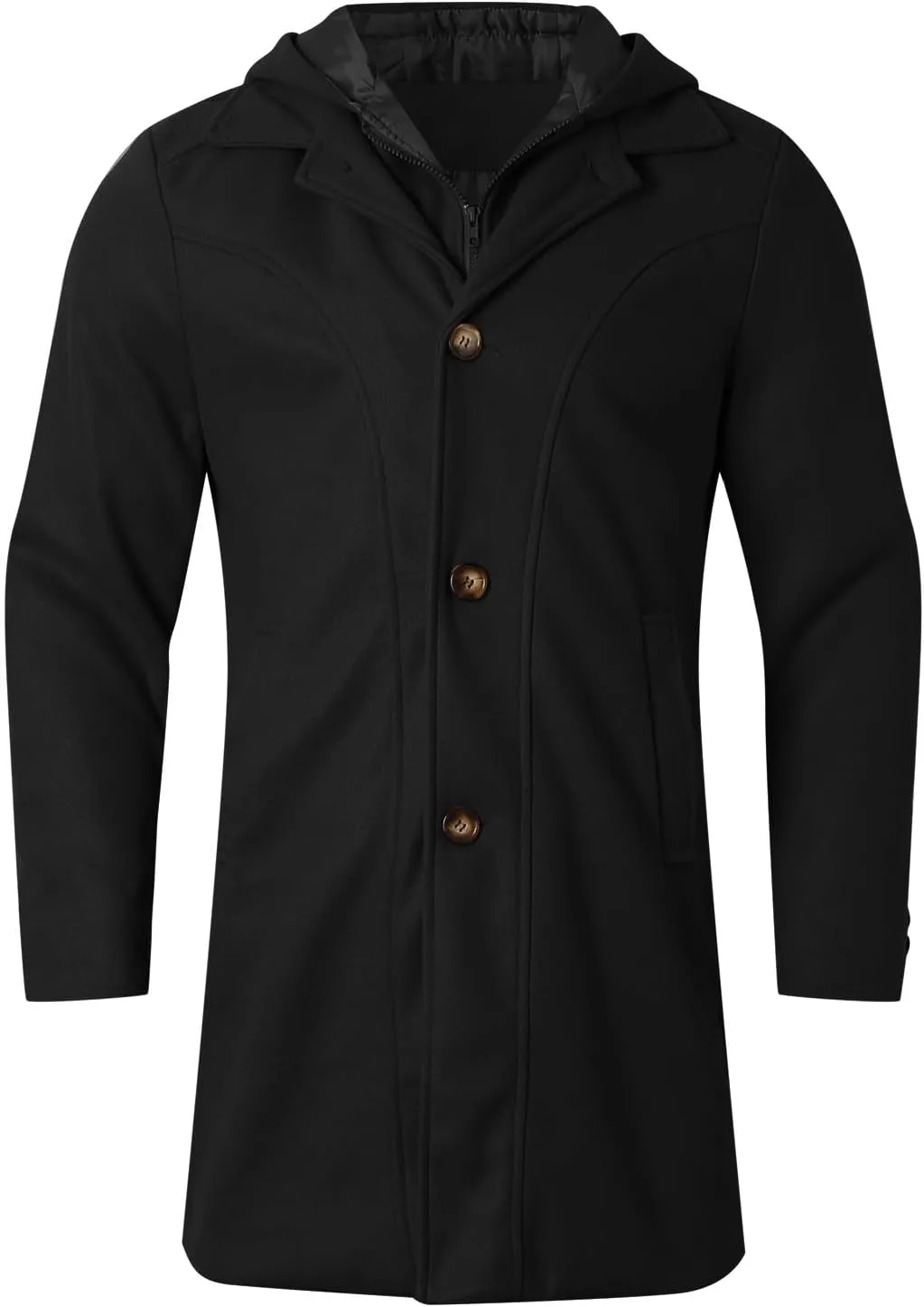 Mens Single Breasted Trench Coat Mid Long Jacket Notched Lapel Winter Chunky Warm Overcoat