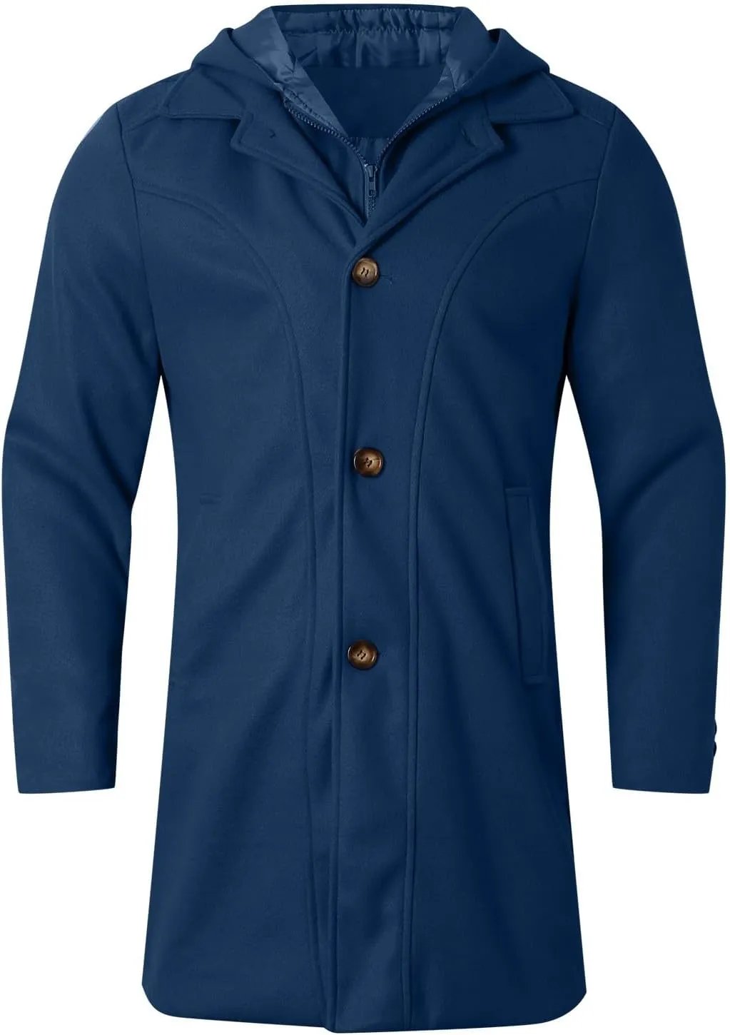 Mens Single Breasted Trench Coat Mid Long Jacket Notched Lapel Winter Chunky Warm Overcoat