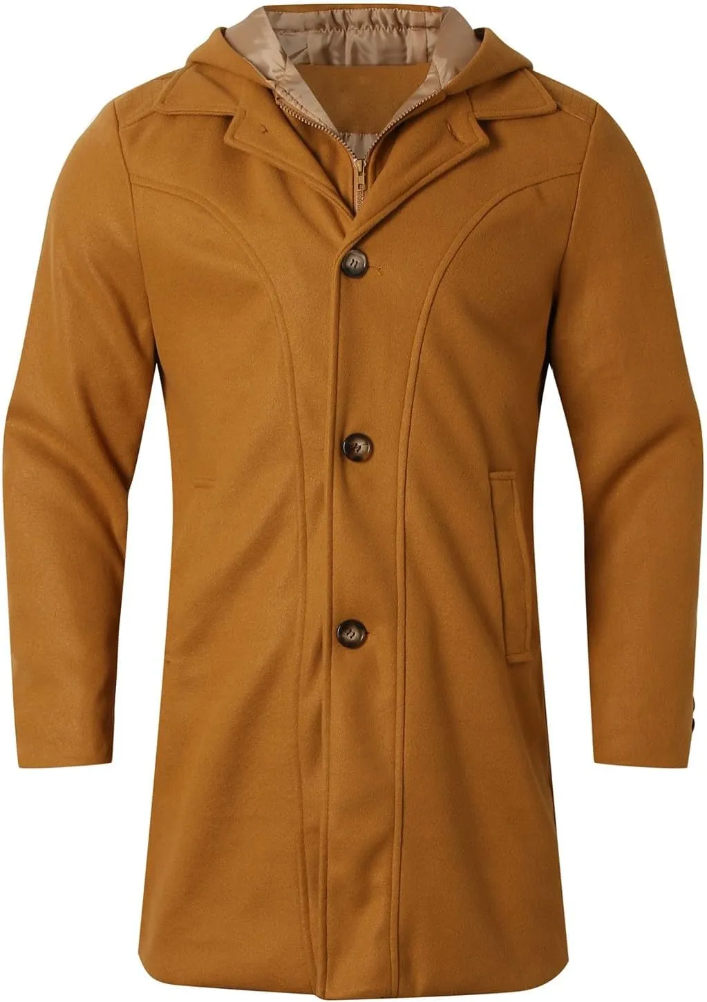 Mens Single Breasted Trench Coat Mid Long Jacket Notched Lapel Winter Chunky Warm Overcoat