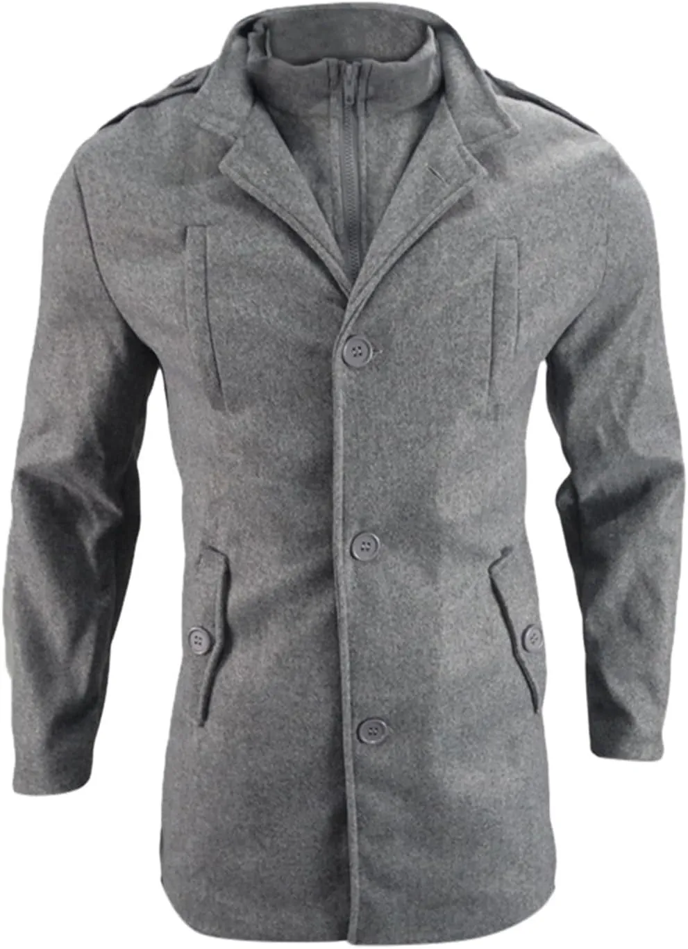 Mens Single Breasted Trench Coat Winter Wool Blend Pea Coat Warm Stand Collar Work Business Jacket Outerwear