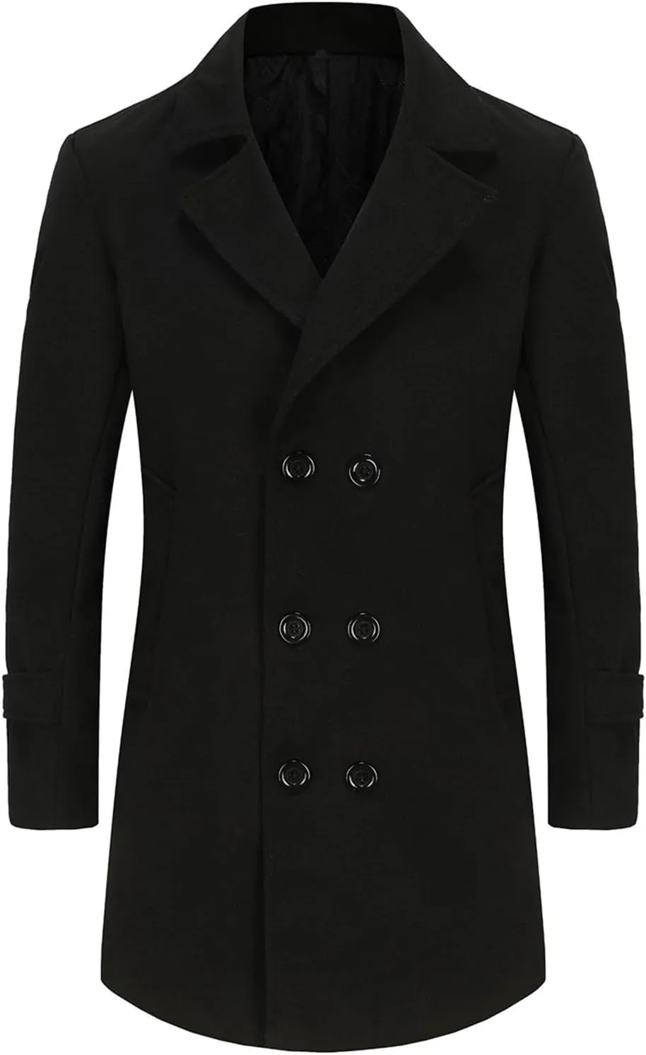 Men's Single Breasted Winter Pea Coat Warm Wool Blend Casual Overcoat with Pockets