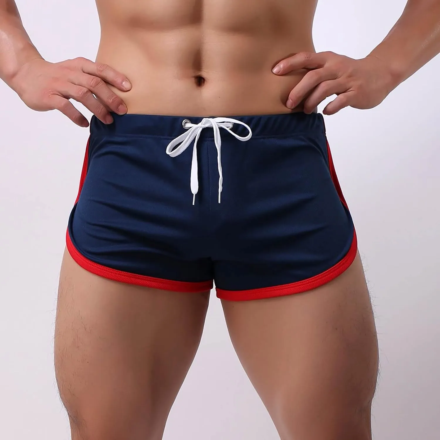Men's Skinny Athletic Shorts Workout Gym Elastic Waist Drawstring Running Shorts Lightweight Soft Comfy Sport Short