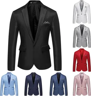 Mens Slim Fit Suit Jacket One Button Notched Lapel Business Daily Lightweight Blazer Jacket Sport Coat Tops