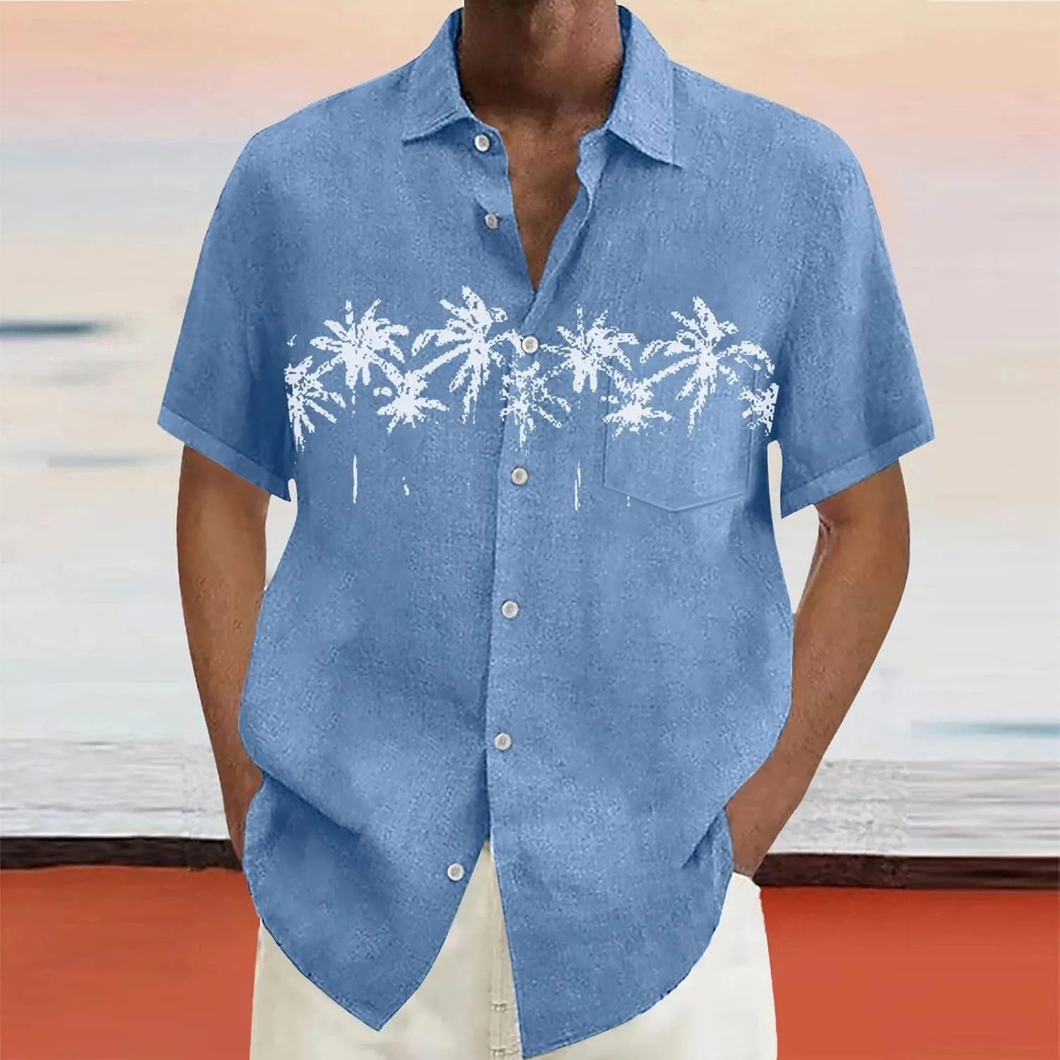 Mens Summer Beach Shirts Short Sleeved Shirt with Buttons Down Shirt Men's Beach Summer Shirt Button Up Shirt Men