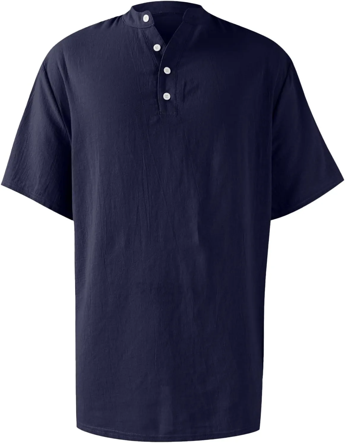 Men's Summer Lightweight Mens Linen Shirt Button Up Top Cotton Beach Tops Round Collar Summer with Pocket