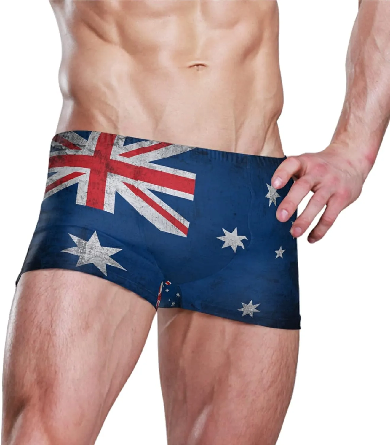 Mens Swimming Boxer Briefs American Flag Quick Dry Athletic Swimsuit