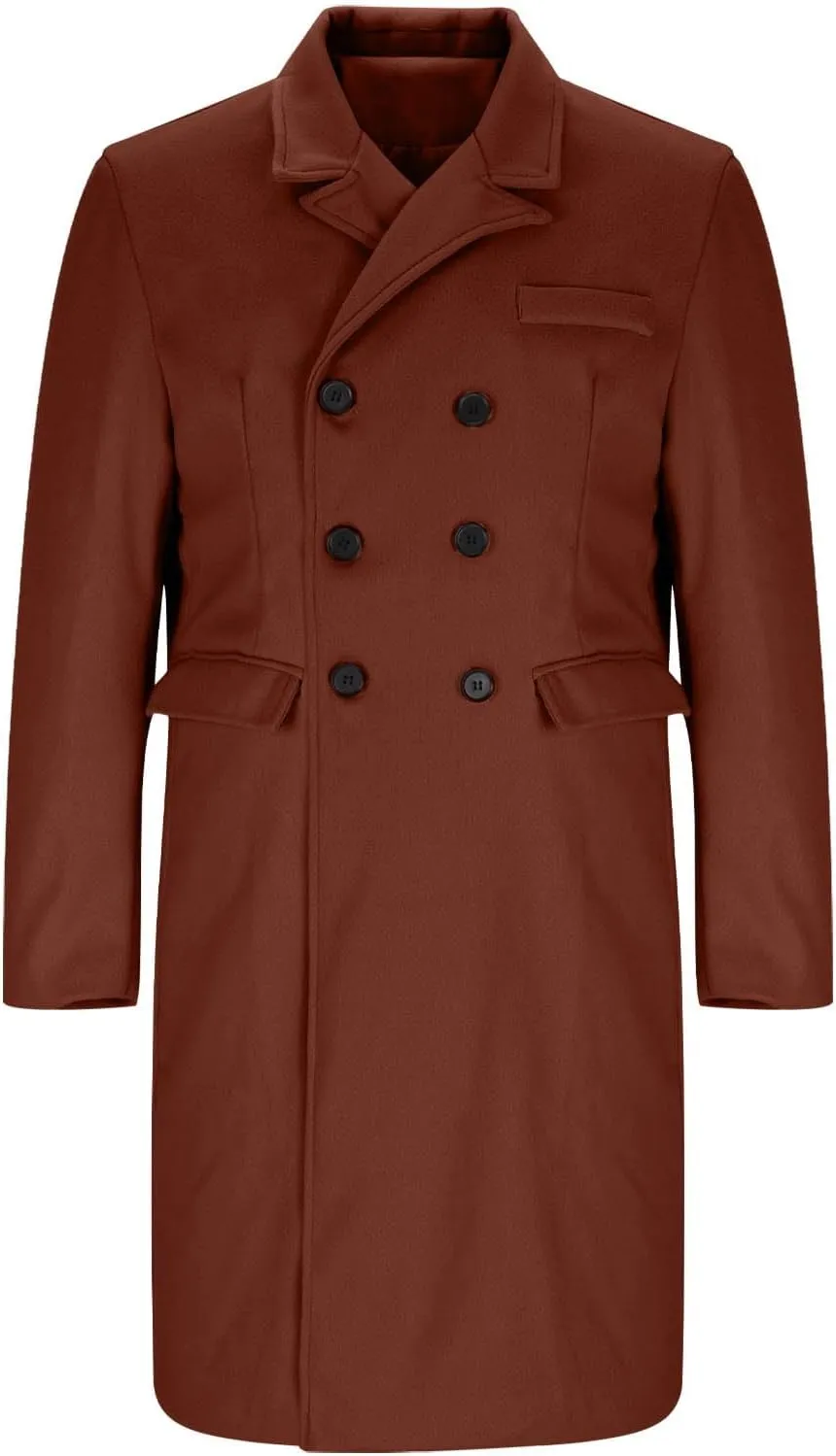 Men's Trench Coat Fashion Single Breasted Notched Lapel Long Sleeves Overcoat Mid-Length Windbreaker Jackets