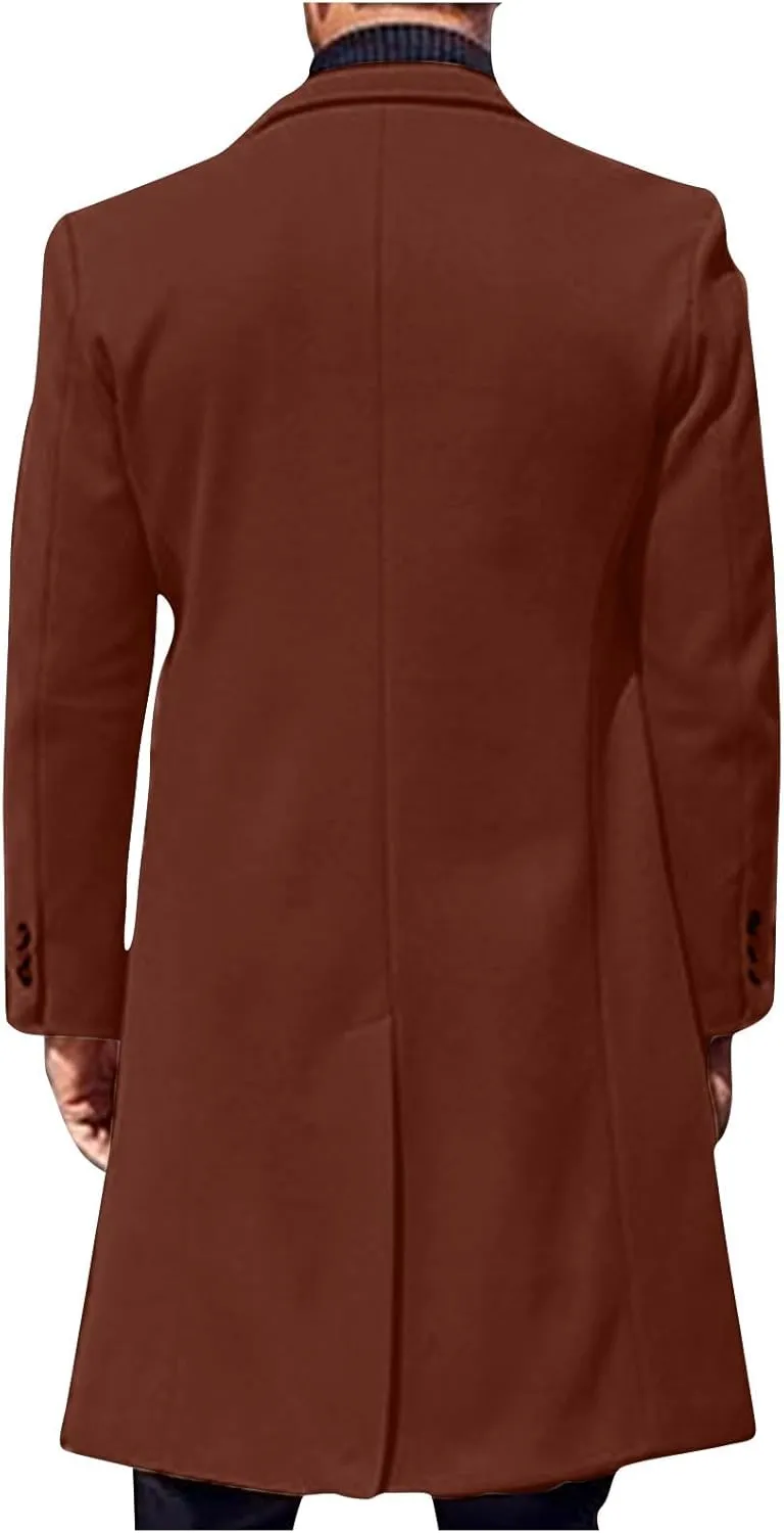 Men's Trench Coat Fashion Single Breasted Notched Lapel Long Sleeves Overcoat Mid-Length Windbreaker Jackets