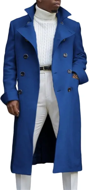 Mens Trench Coat Slim Fit Casual Double Breasted Long Pea Coat Casual Windbreaker Lapel Long Jacket Overcoat for Men