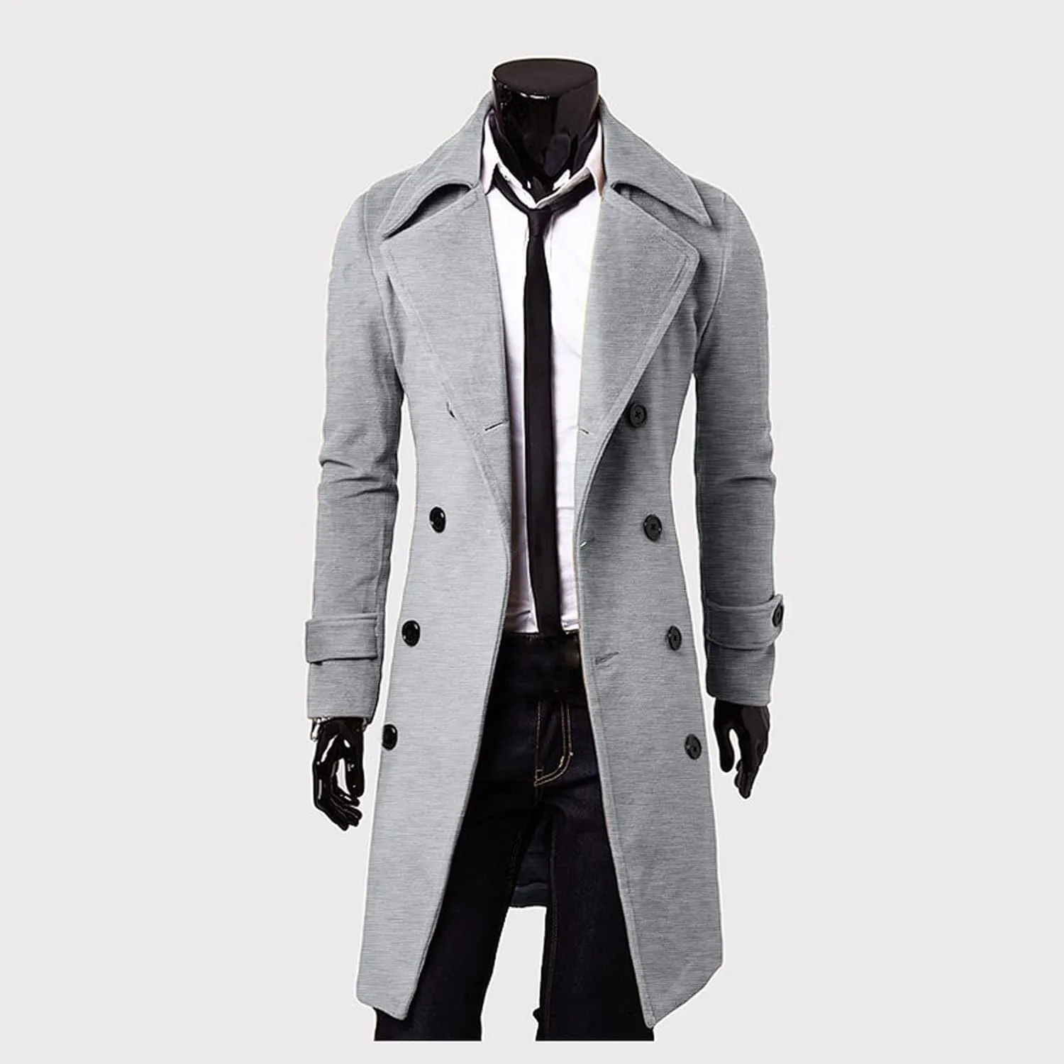 Men's Trench Coat Slim fit Double Breasted Notch Lapel Windbreaker Long Jacket Casual Winter Overcoat Pea Coat