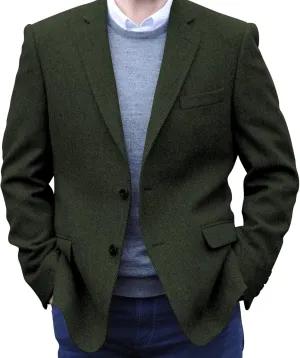 Men's Tweed Blazer Jacket 2 Button Lightweight Herringbone Casual Sport Coat Wedding Groomsmen Prom Jackets