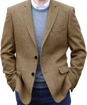Men's Tweed Blazer Jacket 2 Button Lightweight Herringbone Casual Sport Coat Wedding Groomsmen Prom Jackets