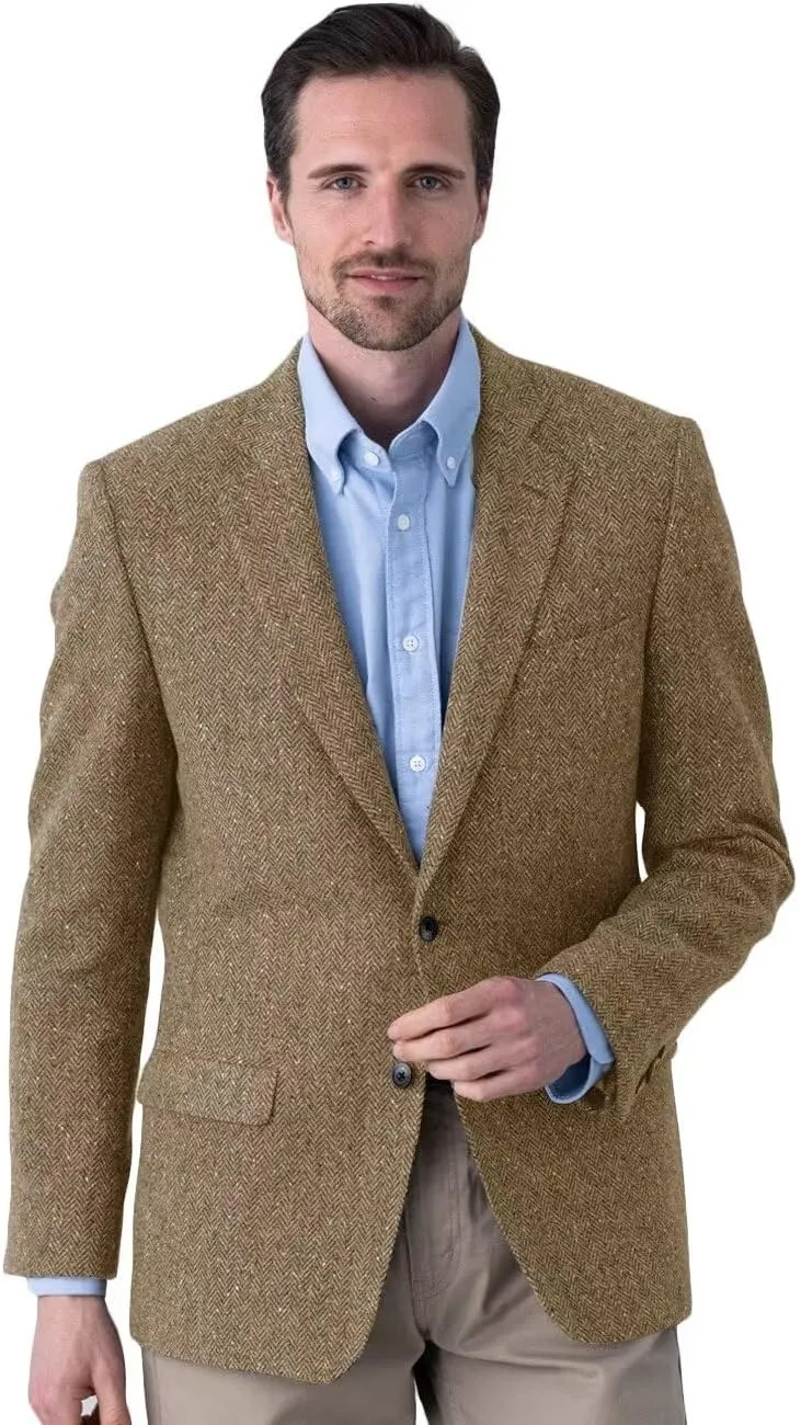 Men's Tweed Blazer Jacket 2 Button Lightweight Herringbone Casual Sport Coat Wedding Groomsmen Prom Jackets