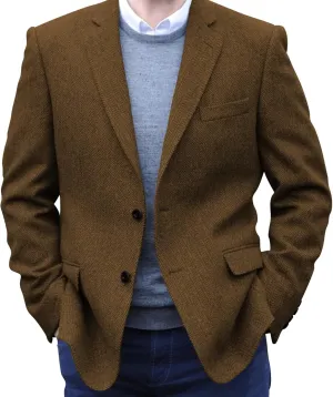 Men's Tweed Blazer Jacket 2 Button Lightweight Herringbone Casual Sport Coat Wedding Groomsmen Prom Jackets