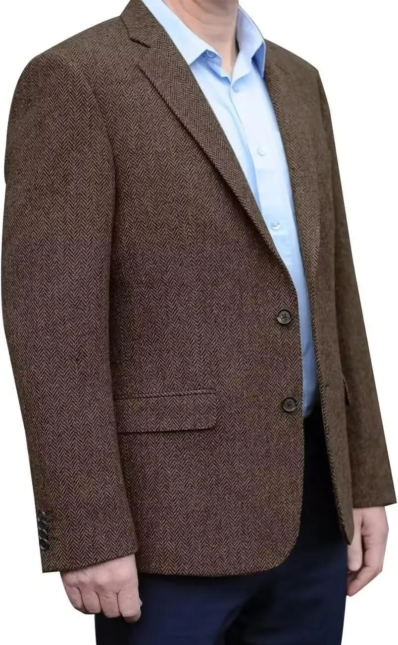 Men's Tweed Blazer Jacket 2 Button Lightweight Herringbone Casual Sport Coat Wedding Groomsmen Prom Jackets