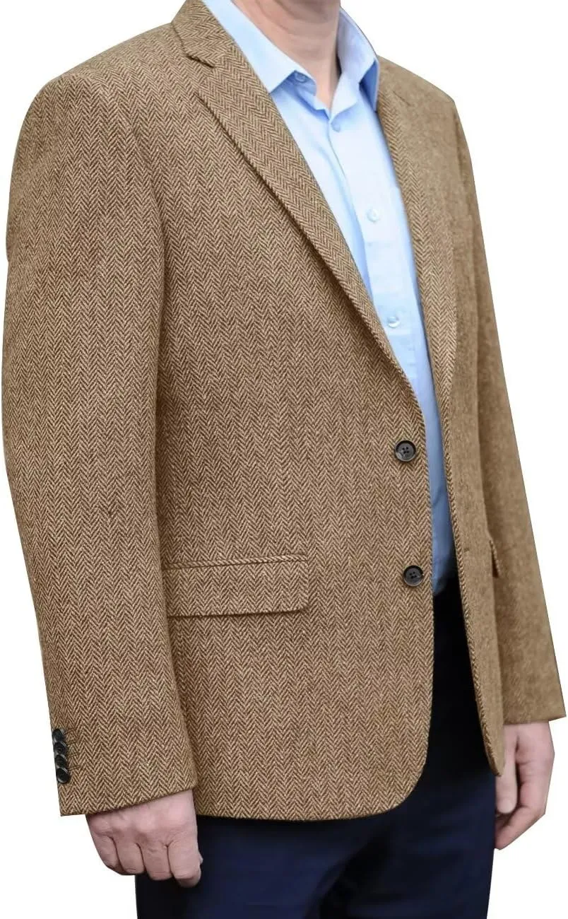 Men's Tweed Blazer Jacket 2 Button Lightweight Herringbone Casual Sport Coat Wedding Groomsmen Prom Jackets