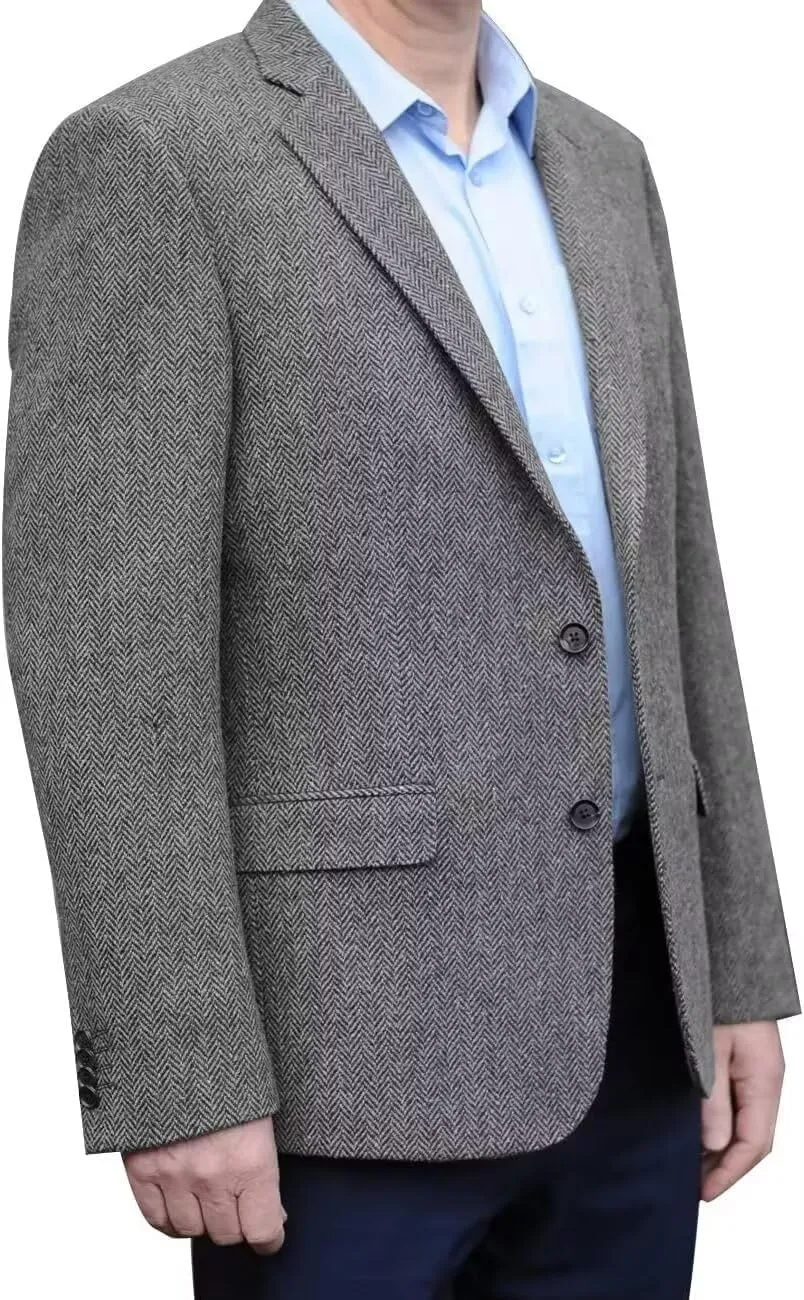 Men's Tweed Blazer Jacket 2 Button Lightweight Herringbone Casual Sport Coat Wedding Groomsmen Prom Jackets