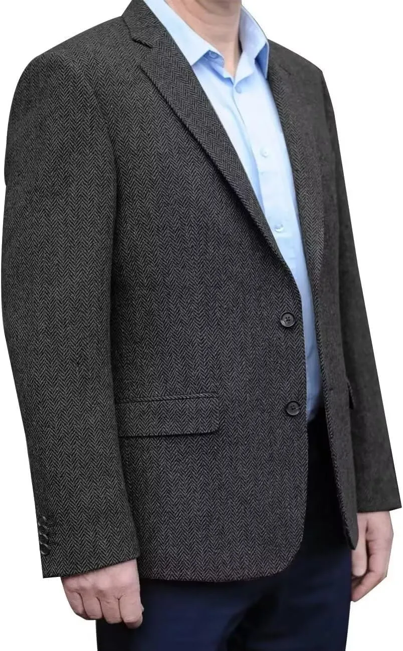 Men's Tweed Blazer Jacket 2 Button Lightweight Herringbone Casual Sport Coat Wedding Groomsmen Prom Jackets