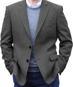 Men's Tweed Blazer Jacket 2 Button Lightweight Herringbone Casual Sport Coat Wedding Groomsmen Prom Jackets