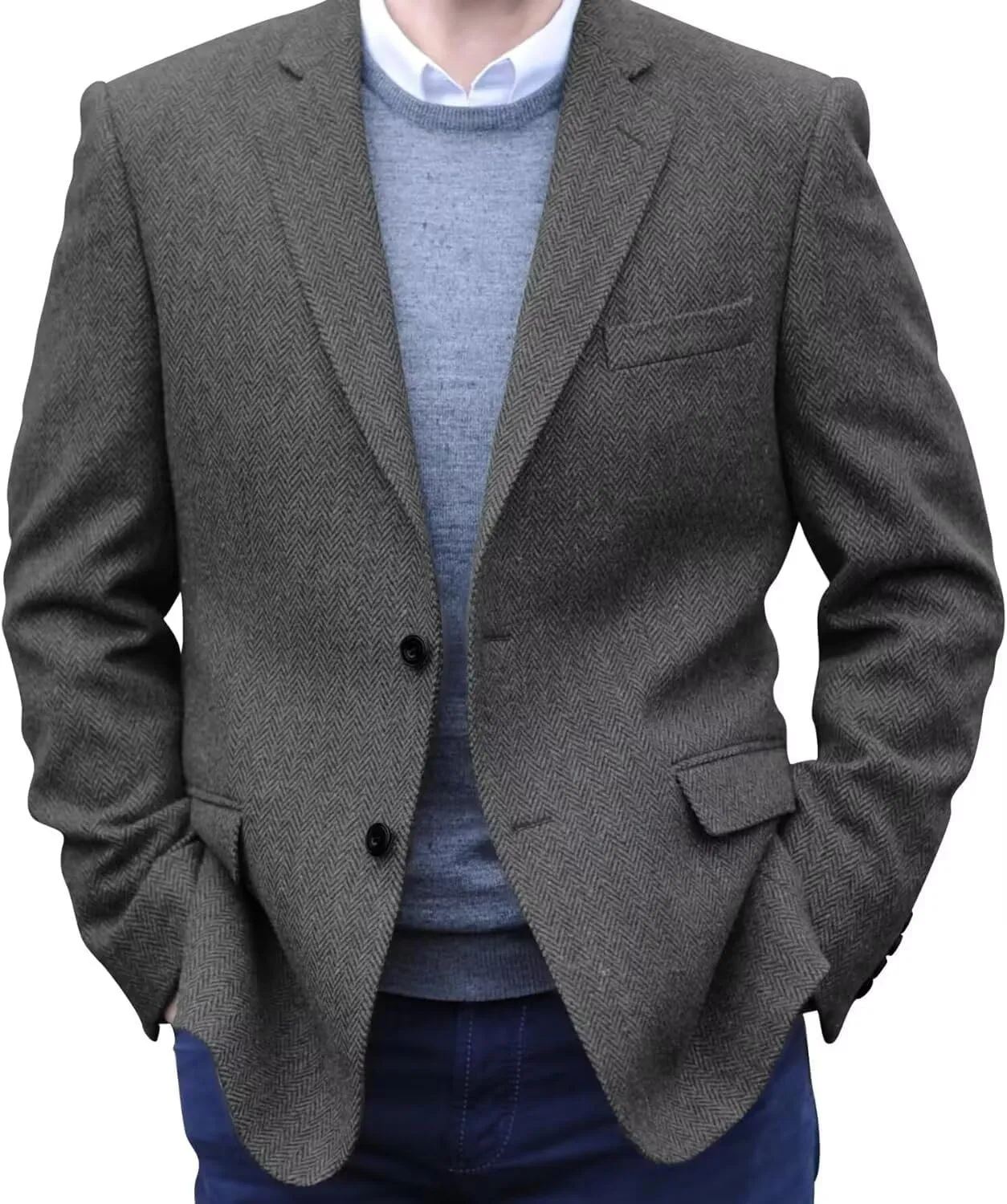 Men's Tweed Blazer Jacket 2 Button Lightweight Herringbone Casual Sport Coat Wedding Groomsmen Prom Jackets