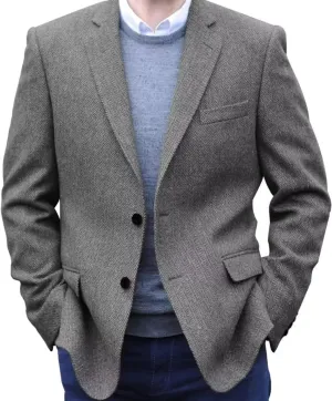 Men's Tweed Blazer Jacket 2 Button Lightweight Herringbone Casual Sport Coat Wedding Groomsmen Prom Jackets