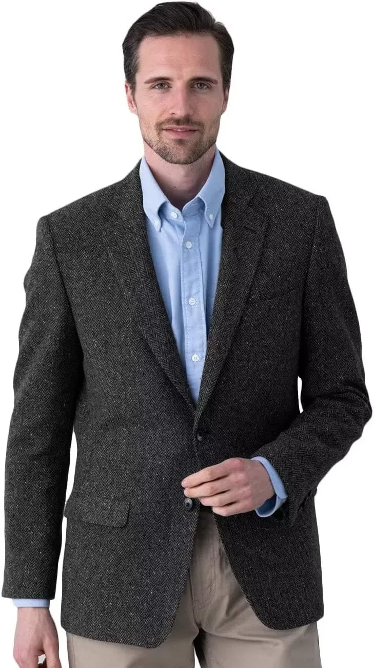 Men's Tweed Blazer Jacket 2 Button Lightweight Herringbone Casual Sport Coat Wedding Groomsmen Prom Jackets
