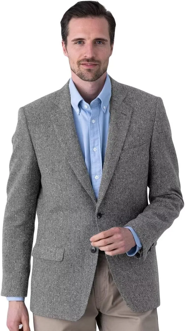 Men's Tweed Blazer Jacket 2 Button Lightweight Herringbone Casual Sport Coat Wedding Groomsmen Prom Jackets