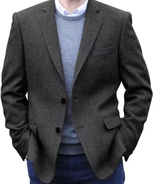 Men's Tweed Blazer Jacket 2 Button Lightweight Herringbone Casual Sport Coat Wedding Groomsmen Prom Jackets