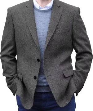 Men's Tweed Blazer Jacket 2 Button Lightweight Herringbone Casual Sport Coat Wedding Groomsmen Prom Jackets
