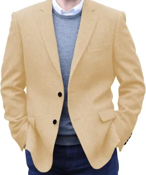 Men's Tweed Blazer Jacket 2 Button Lightweight Herringbone Casual Sport Coat Wedding Groomsmen Prom Jackets