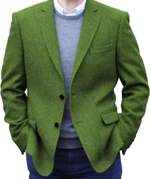 Men's Tweed Blazer Jacket 2 Button Lightweight Herringbone Casual Sport Coat Wedding Groomsmen Prom Jackets