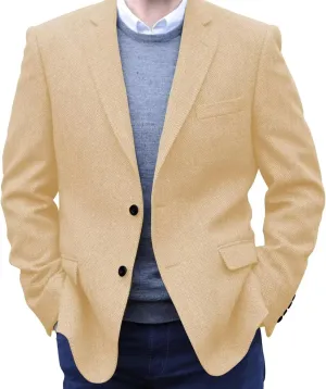 Men's Tweed Blazer Jacket 2 Button Lightweight Herringbone Casual Sport Coat Wedding Groomsmen Prom Jackets