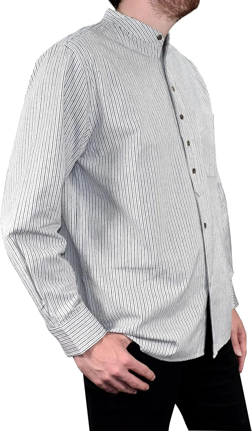 Mens Vintage Style Grandfather Shirt Cotton
