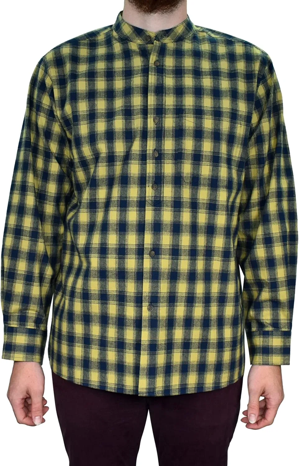 Mens Vintage Style Grandfather Shirt Cotton