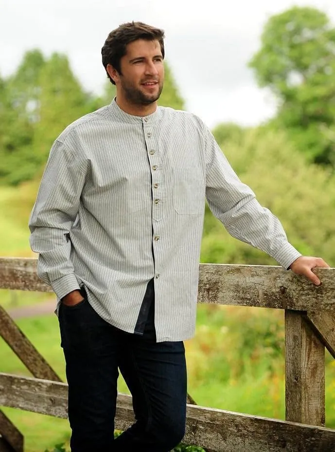 Mens Vintage Style Grandfather Shirt Cotton